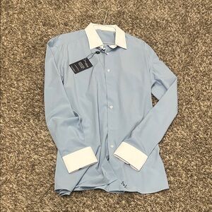 Elegant Sky Blue Dress Shirt with White Details